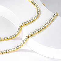 Luxval Tennis Necklace 14K Gold Plated Choker Necklaces For Women Dainty Zirconia Cut Faux Diamond Chain 3Mm Width 14Inches