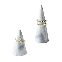 Oskas Marble Ring Holder Tower Ceramic Cone Shape Modern Decorative Display Stand For Jewelry Ringwedding Ring 2Pcs Set Grey