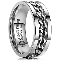 King Ring 8Mm Silver Spinner Ring Fine Polished Flat Fidget Ring For Men Women With Cuban Chain Stainless Steel Ring Silv