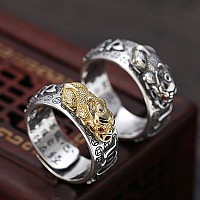 Hj Huaj 990 Silver Feng Shui Pixiu Adjustable Ring Mani Mantra Protection Wealth Ring