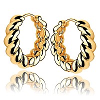 Mevecco Gold Twist Huggie Hoop Earring 18K Gold Plated Dainty Cute Hoop Earrings For Women Smiple Inlay Sleeper Handmade Hypoall