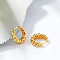 Mevecco Gold Twist Huggie Hoop Earring 18K Gold Plated Dainty Cute Hoop Earrings For Women Smiple Inlay Sleeper Handmade Hypoall