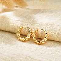 Mevecco Gold Twist Huggie Hoop Earring 18K Gold Plated Dainty Cute Hoop Earrings For Women Smiple Inlay Sleeper Handmade Hypoall