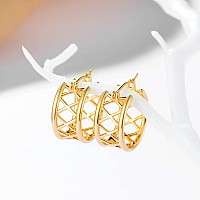 Mevecco Gold Chunky Hollow Huggie Hoop Earring 18K Gold Plated Dainty Thick Cute Hoop Earrings For Women Cubic Personalized Inla