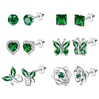 Thunaraz Hypoallergenic Birthstone Stud Earrings For Women Butterfly Flower Heart Cz Screw Back Earrings Jewelry Gift For Birthd