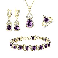 Lmxxvj Jewelry Sets For Womenpurple Created Amethyst Adjustable Ring Necklace Earrings Bracelet Setchristmas Birthday Mother