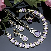 Lmxxvj Jewelry Sets For Womenpurple Created Amethyst Adjustable Ring Necklace Earrings Bracelet Setchristmas Birthday Mother