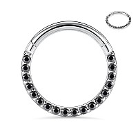 Peaklink 16G Septum Clicker Ring Black Cz Hinged Segment Seamless Clicker Ring Septum Jewelry Daith Piercing Surgical Steel Trag