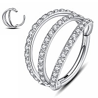 Yrogcu 16G 10Mm Silver Triple Nose Rings With Clear Zicron Lip Septum Clicker Triple Open Stack Conch Daith Piercing Jewelry C