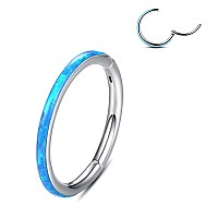 Yrogcu Silver Ring Nose Rings Hoop Cartilage Earrings Outsidewith Blue Opal Decoration 316L Surgical Stainless Steel Hinged Seg