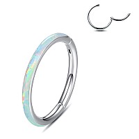 Yrogcu Silver Nose Rings Hoop Cartilage Earringswith Outside White Opal Decoration 316L Surgical Stainless Steel Hinged Segment