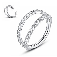 Yrogcu 16G Silver 10Mm Hinged Nose Ring Hoop Double Open Ring Diamonds Septum Piercing Jewelry Cartilage Earrings Stainless Stee