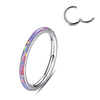 Yrogcu Silver Ring Nose Rings Hoop Cartilage Earrings Outsidewith Purple Opal Decoration 316L Surgical Stainless Steel Hinged S