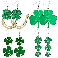 4 Pairs St Patricks Day Earrings Green Shamrock Clover Earrings Irish Hat Shamrock Stud Earrings Lightweight St Patricks Day