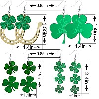 4 Pairs St Patricks Day Earrings Green Shamrock Clover Earrings Irish Hat Shamrock Stud Earrings Lightweight St Patricks Day