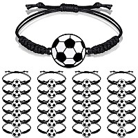 Lorfancy 24Pcs Soccer Bracelets Girls Boys Soccer Party Favors Gifts Adjustable Charm Bracelet Women Men Teens Woven Cord Bracel