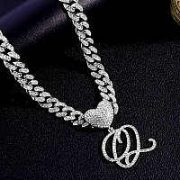 Ptjdsmf Cursive Silver Initial Pendant Necklaces Alphabet Pendant Miami Cuban Link Chain Necklace For Women Hip Hop Iced Out Let