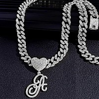 Ptjdsmf Cursive Silver Initial Pendant Necklaces Alphabet Pendant Miami Cuban Link Chain Necklace For Women Hip Hop Iced Out Let