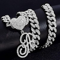 Ptjdsmf Cursive Silver Initial Pendant Necklaces Alphabet Pendant Miami Cuban Link Chain Necklace For Women Hip Hop Iced Out Let