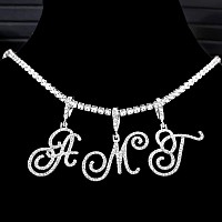 Ptjdsmf Cursive Silver Initial Pendant Necklaces Alphabet Pendant Miami Cuban Link Chain Necklace For Women Hip Hop Iced Out Let