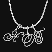 Ptjdsmf Cursive Silver Initial Pendant Necklaces Alphabet Pendant Miami Cuban Link Chain Necklace For Women Hip Hop Iced Out Let