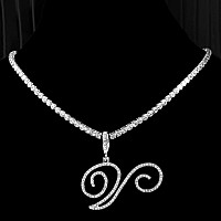 Ptjdsmf Cursive Silver Initial Pendant Necklaces Alphabet Pendant Miami Cuban Link Chain Necklace For Women Hip Hop Iced Out Let