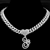 Ptjdsmf Cursive Silver Initial Pendant Necklaces Alphabet Pendant Miami Cuban Link Chain Necklace For Women Hip Hop Iced Out Let