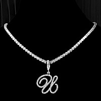 Ptjdsmf Cursive Silver Initial Pendant Necklaces Alphabet Pendant Miami Cuban Link Chain Necklace For Women Hip Hop Iced Out Let