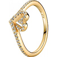 Pandora Timeless Wish Sparkling Heart Ring Handfinished 14K Goldplated Shine With Cubic Zirconia Size 6 No Gift Box