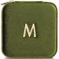 Vlando Velvet Travel Jewelry Case M Initial Letter Travel Jewelry Box For Women Girls Small Jewelry Organizer Box With Mirror