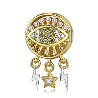 Aiegnos Evil Eye Charms 925 Sterling Silver Gold Evil Eye Beads Hamsa Hand Charm For Bracelet Necklace For Women Mother Daughter