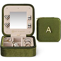 Vlando Velvet Travel Jewelry Case A Initial Letter Travel Jewelry Box For Women Girls Small Jewelry Organizer Box With Mirror