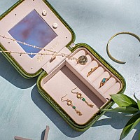 Vlando Velvet Travel Jewelry Case A Initial Letter Travel Jewelry Box For Women Girls Small Jewelry Organizer Box With Mirror