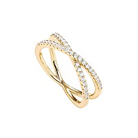 Pavoi 18K Gold Plated X Ring Simulated Diamond Cz Criss Cross Ring For Women Vermeil 7