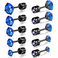 Titanium Screw Back Pack Of Earrings Blue Cubic Zirconia Simulated Sapphire Stud Set For Women Men Black Gold Plated 20G Helix P