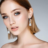 Thunaraz 4 Pairs Elegant Clip On Earrings For Women Crystal Teardrop Wedding Earrings Clip On Rhinestone Formal Chandelier Dangl