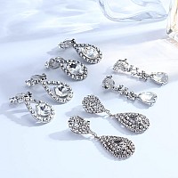 Thunaraz 4 Pairs Elegant Clip On Earrings For Women Crystal Teardrop Wedding Earrings Clip On Rhinestone Formal Chandelier Dangl