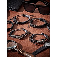 Hicarer 6 Pcs Spiked Studded Bracelets Punk Leather Rivets Bracelet Cuff For Men Women Halloween Accessoriesretro Style