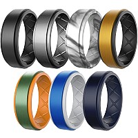 Zollen 7 Packs Breathable Mens Silicone Wedding Rings Rubber Wedding Engagement Ring Bands For Men For Sports Workout Size 10