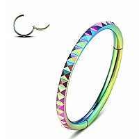 Yrogcu 18G 10Mm Rainbow Seamless Hinged Segment Clicker Ring Hinged Nose Ringsoutside Pyramid Floral Hoop Seamless Piercing Rin