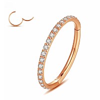 Yrogcu 18G 8Mm Rose Gold Color Stainless Steel Septum Clicker Hinge Nose Ring Hoopwith Outside Zicron Lip Eyebow Segment Ring D