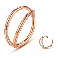 Yrogcu Nose Ring Lip Rings Septumclickerdouble Ring Open Stacked Rose Gold Ring 16G 8Mm 316L Surgical Steel Sleeper Earring He