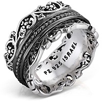 Paz Creations Artisan 925 Sterling Silver Spinner Ring For Women Handcrafted Vintage Style Statement Jewelry Band With Fidget