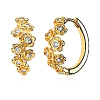 Myears Women Flower Earrings Gold Huggie Hoop Octet Sleeper Diamond Cubic Zirconia 14K Gold Filled Small Simple Handmade Hypoall