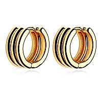 Myears Women Ribbed Earrings Gold Huggie Chunky Band Hoop 14K Gold Filled Small Simple Handmade Hypoallergenic Everyday Jewelry