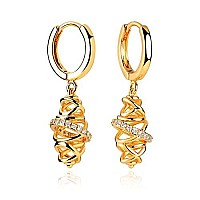 Myears Women Geometric Earrings Gold Huggie Hoop Open Karma Circle Ring Diamond Cubic Zirconia Dangle Drop 14K Gold Filled Small