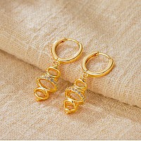 Myears Women Geometric Earrings Gold Huggie Hoop Open Karma Circle Ring Diamond Cubic Zirconia Dangle Drop 14K Gold Filled Small