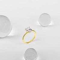 Pavoi 14K Gold Plated Engagement Ring For Women Wedding Ring For Women Oval Womens Fake Engagement Ring Yellow Gold Plated