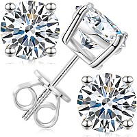 Moissanite Stud Earrings Screw Back 16Ct 6Mm2 18K White Gold Plated S925 Sterling Silver Round Cut D Color Vvs1 Clarity Lab Cr