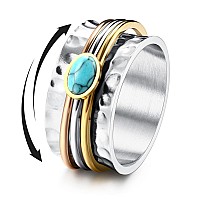 Magitaco Stainless Steel Spinner Rings Turquoise Fidget Band Rings Moon Star Flower Butterfly Anxiety Rings For Women Men